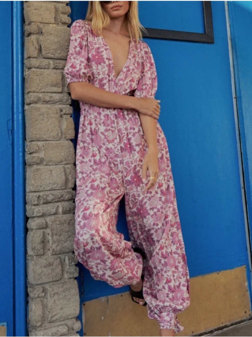 Spell Pink Floral V-Neck Jumpsuit - Picture 14 of 16